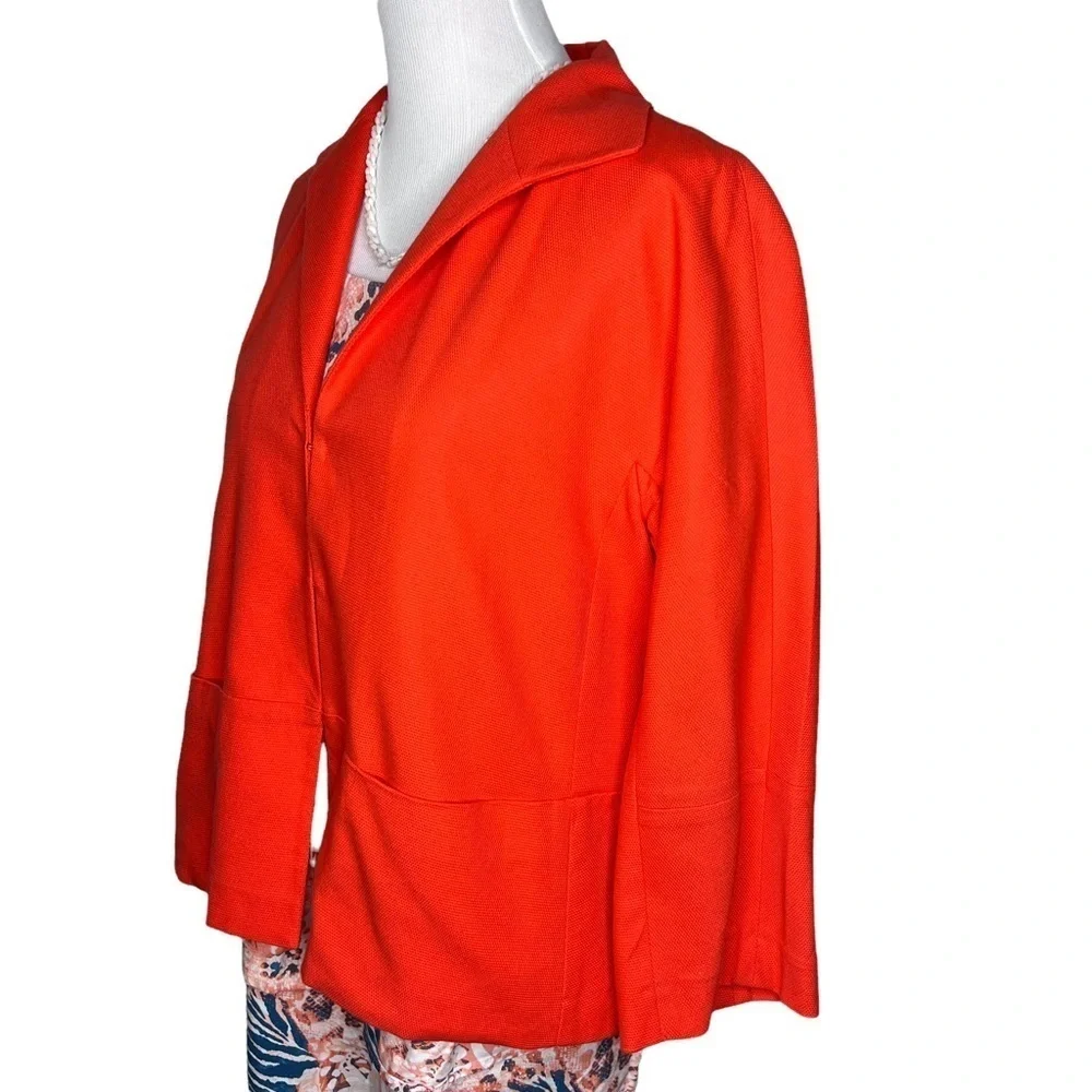 Lafayette 148 Orange 3/4 Sleeve Blazer Jacket Sz 12 Hook Closure Cotton Tailored